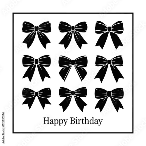  bows on Happy birthday black transparent background
