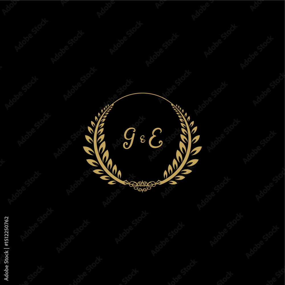 Naklejka premium GE beautiful, feminine and elegant wedding monogram initial logo with circle floral gold