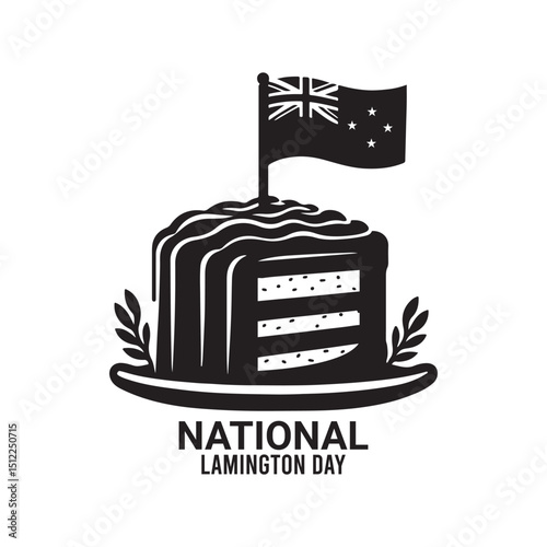 National Lamington Day Silhouette Vector Illustration, Solid White Background.
