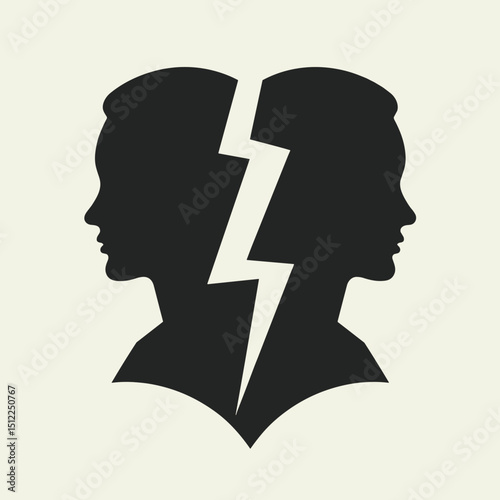 with a symbol of division, symbolizing conflict in a relationship.