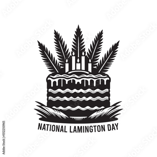 National Lamington Day Silhouette Vector Illustration, Solid White Background.