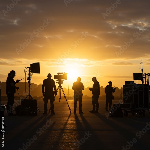 Golden Hour Filmmaking Cinematographers Silhouetted Against a Sunset