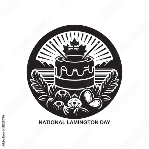 National Lamington Day Silhouette Vector Illustration, Solid White Background.