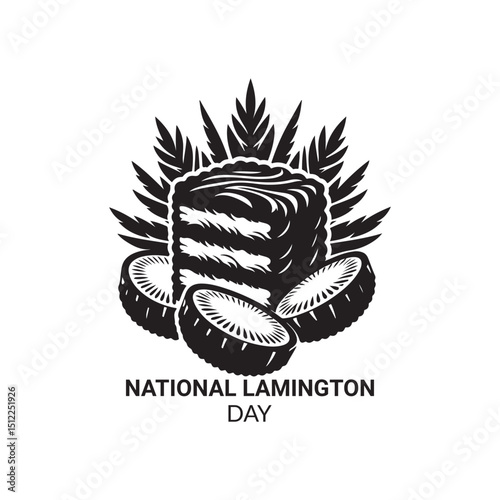 National Lamington Day Silhouette Vector Illustration, Solid White Background.