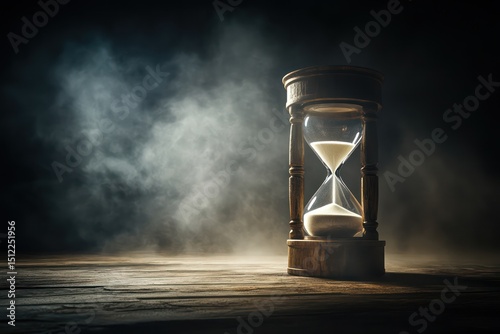 Hourglass in foggy shadowed space representing time photo