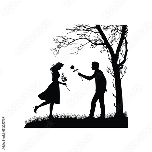 silhouette of a couple proposing love each other