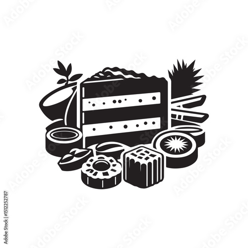 National Lamington Day Silhouette Vector Illustration, Solid White Background.
