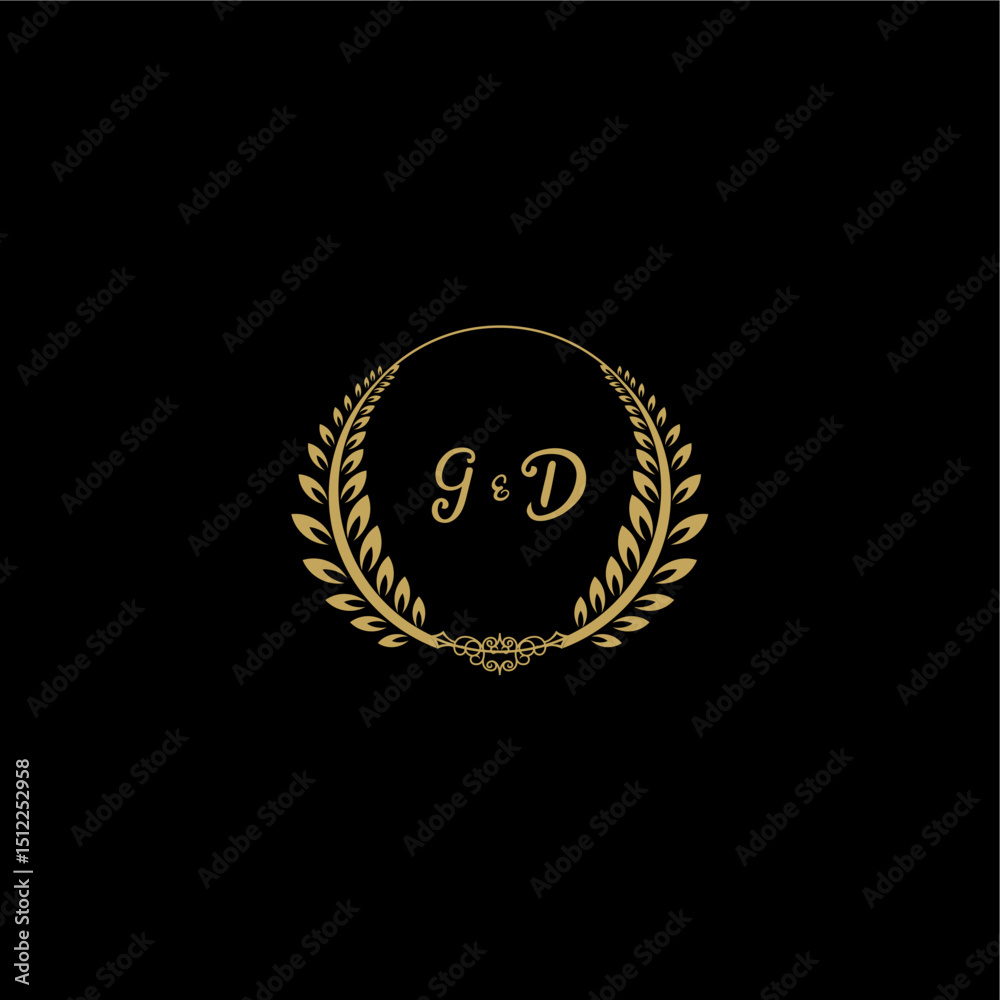 Fototapeta premium GD beautiful, feminine and elegant wedding monogram initial logo with circle floral gold