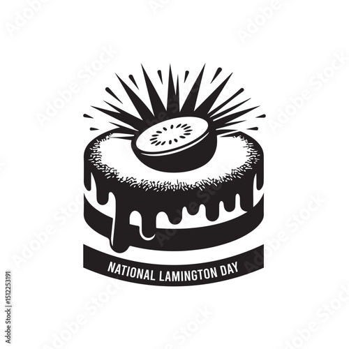 National Lamington Day Silhouette Vector Illustration, Solid White Background.