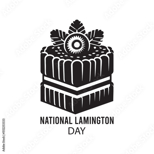 National Lamington Day Silhouette Vector Illustration, Solid White Background.