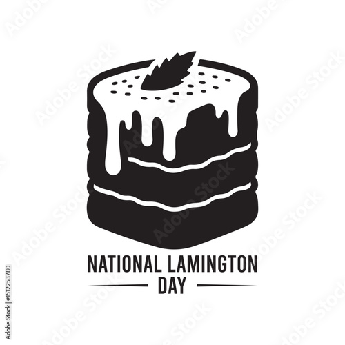 National Lamington Day Silhouette Vector Illustration, Solid White Background.