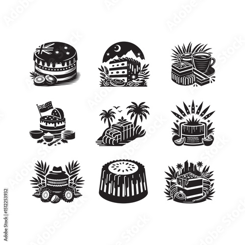 National Lamington Day Silhouette Vector Illustration, Solid White Background.