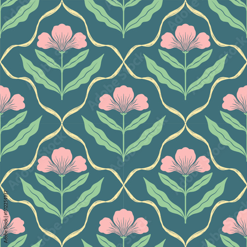 seamless pattern white flower with leaves	