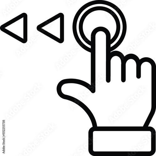 Swipe left icon. drag or scroll to left side black hand sign. suitable for app or web design. hand pressing a button with arrows pointing to it