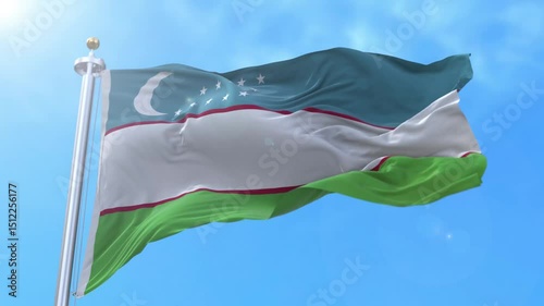Uzbekistan Realistic Waving Flag Animation Loop