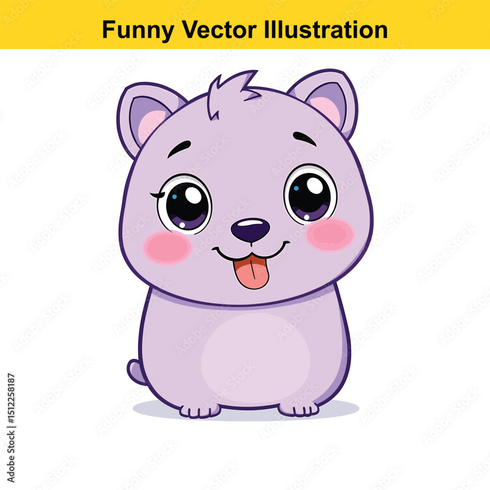 Fototapeta premium Cute Purple Cartoon Animal Character with Big Eyes and Pink Cheeks