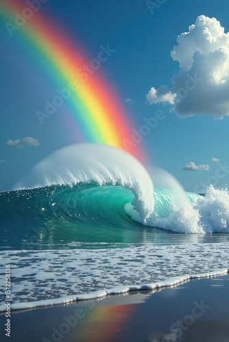 Two distinct rainbows reflected in the ocean's spray, coast, powerful