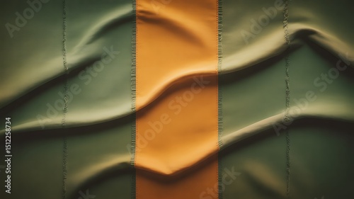Abstract draped fabric with olive and orange tones