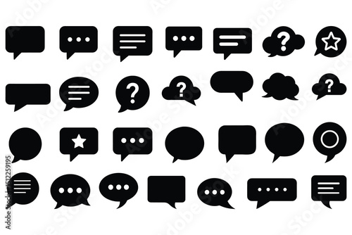 Black Speech Bubble Icons Set – Chat, Message, Dialogue Vector Collection