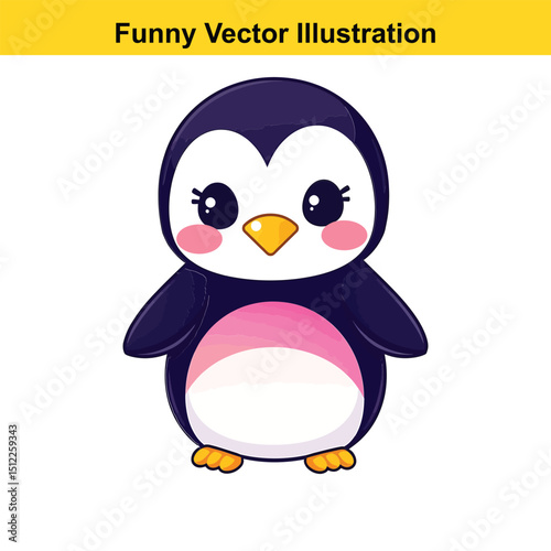 Cute Cartoon Penguin Character with Big Eyes and Round Belly Design