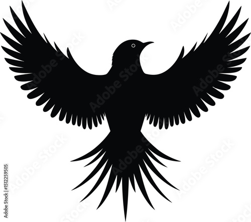 Black silhouette of a flying bird on a white background. Vector illustration