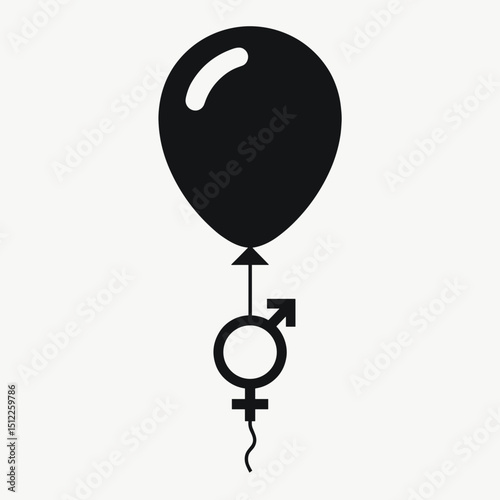 Black balloon with gender symbols graphic in minimal style  