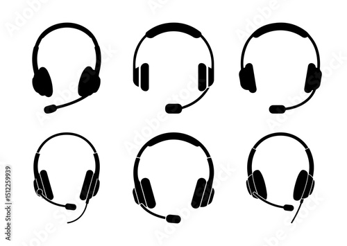 Headphone Silhouette Icons Vector Audio Technology Set Isolated on Transparent Background