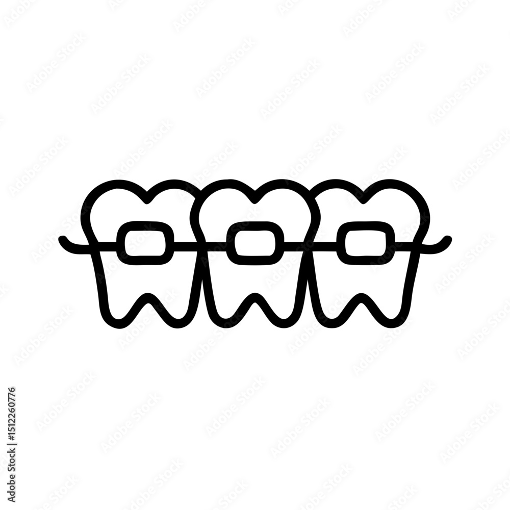 Obraz premium Three teeth with braces illustrated in a simple line style 