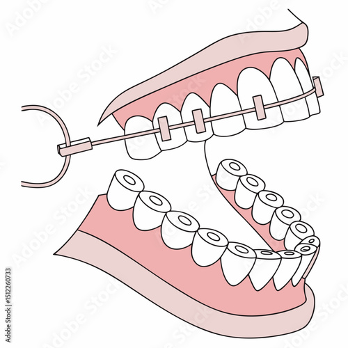 Dental braces illustration showing teeth alignment with brackets  