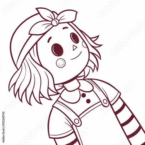 Cute cartoon doll character with striped sleeves and bow headband  