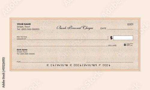 Blank Bank Check, Bank Cheque design with a guilloche design