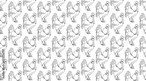 Seamless Handdrawn Chicken Hen Rooster Poultry Bird Animal Repeat Pattern