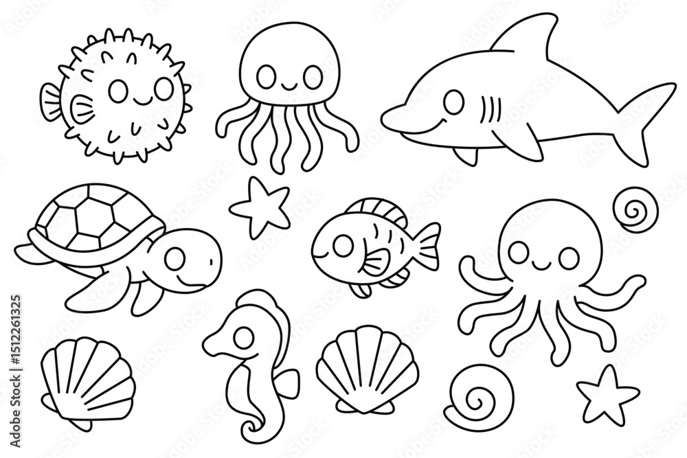 Obraz premium Cute animals coloring page, kids activities and educational materials