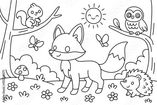 Cute animals coloring page, kids activities and educational materials photo
