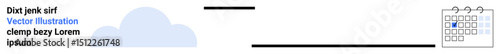 Cloud connected by lines to a calendar with highlighted date, symbolizing system integration, data synchronization, and organized planning. Ideal for technology, organization, scheduling, automation