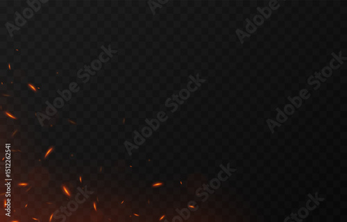 Vector fiery sparks on an isolated transparent background. Sparks png, fire png, fiery particles.
