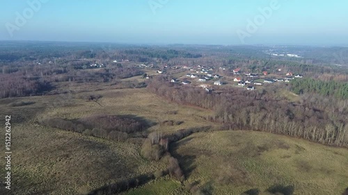 Elevated View of Rural Road Network Connecting Distant Homes in Natural Setting