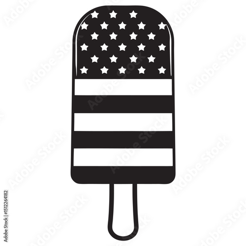 American Flag Popsicle black Vector silhouette illustration,4th of July set of elements. USA Independence Day theme  on white background
