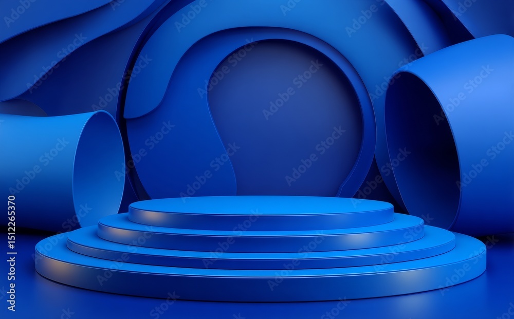 Obraz premium A 3D rendering of a blue abstract geometric background is presented in a cyberpunk concept for various applications