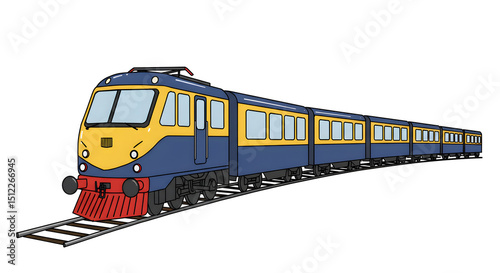 Illustration of a Blue and Yellow Passenger Train on White Background