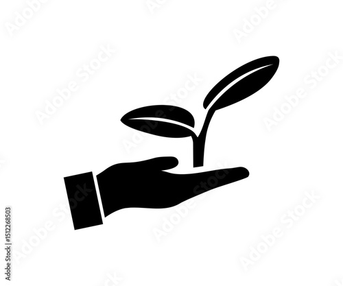 Plant in hand icon. Hand holding a young plant vector design and illustration.

