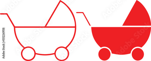 baby carriage, pram, carriage, transportation, red, minimalist, abstract, geometric, line art
