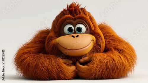 Smiling, fluffy orangutan photo