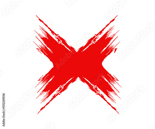 Red cross sign. Wrong mark red grunge X  illustration on transparent background. 