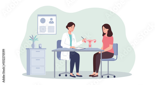 Gynecologist consulting woman at table in medical office