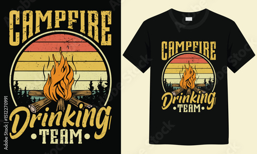 CAMPFIRE DRINKING TEAM Vintage Retro T-Shirt Design