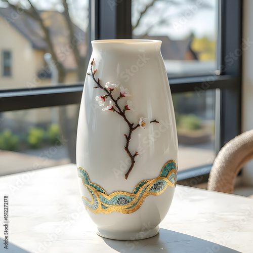 Lapis Lazuli Mosaic: Unique white marble vase inlaid with fine mosaics of natural stones: lapis lazuli, turquoise and gold smalt in an oriental pattern.