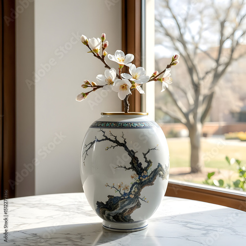 Lapis Lazuli Mosaic: Unique white marble vase inlaid with fine mosaics of natural stones: lapis lazuli, turquoise and gold smalt in an oriental pattern.