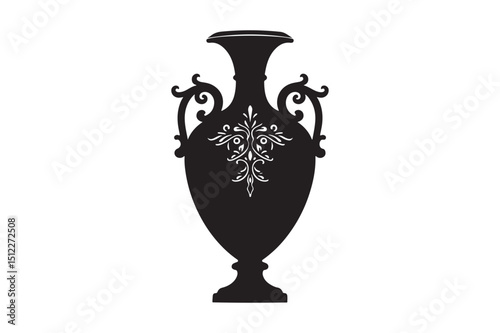 Vintage Ornamental Vase Silhouette with Floral Embellishment Black Vector Urn Design

