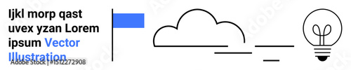 Blue flag, cloud, and lightbulb outline emphasizing creativity, clarity, and progress. Ideal for innovation, brainstorming, productivity, simplicity minimal design clean branding simple landing